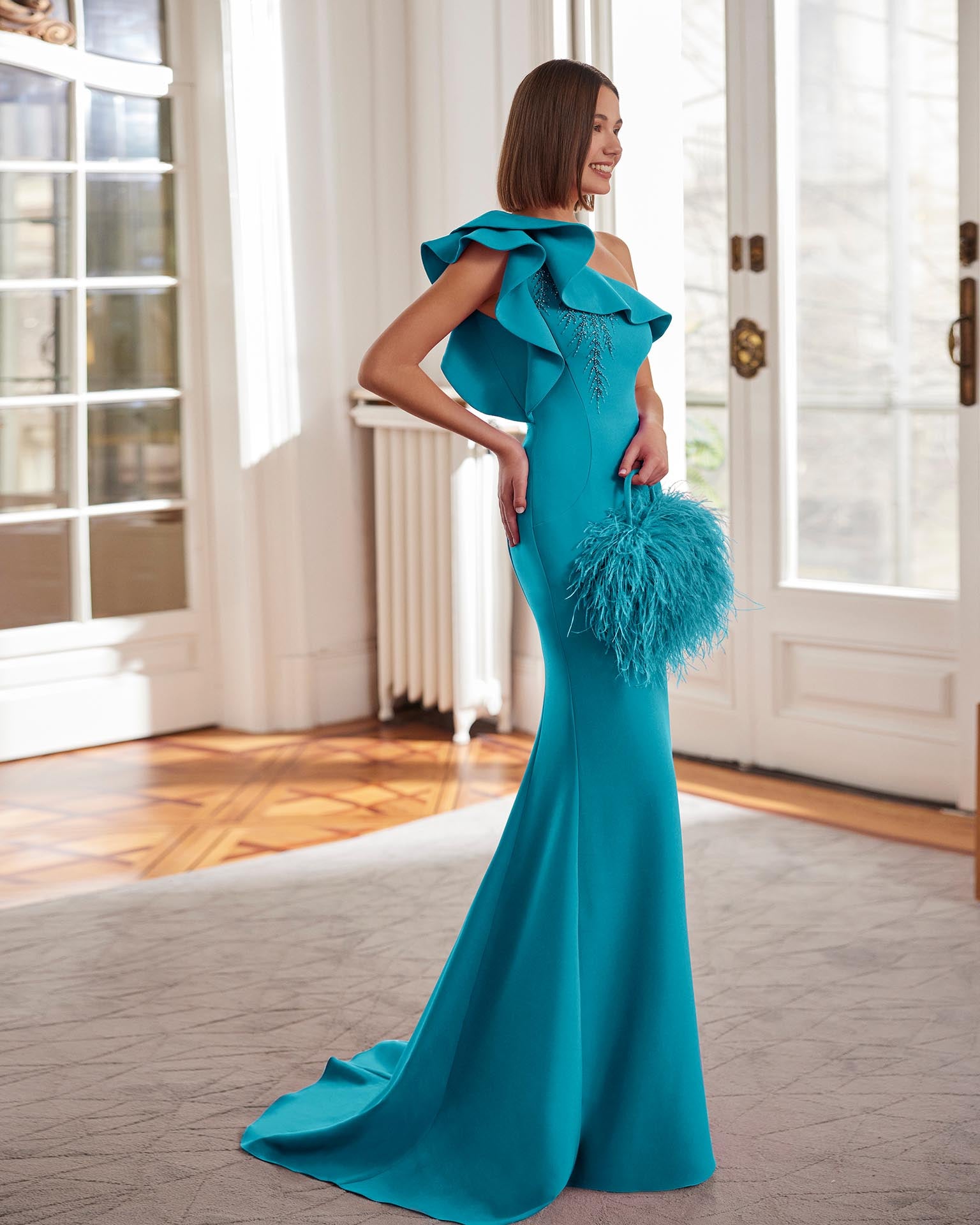 Vestito Elegante Abito Da Cerimonia Turchese Abiti On Sale