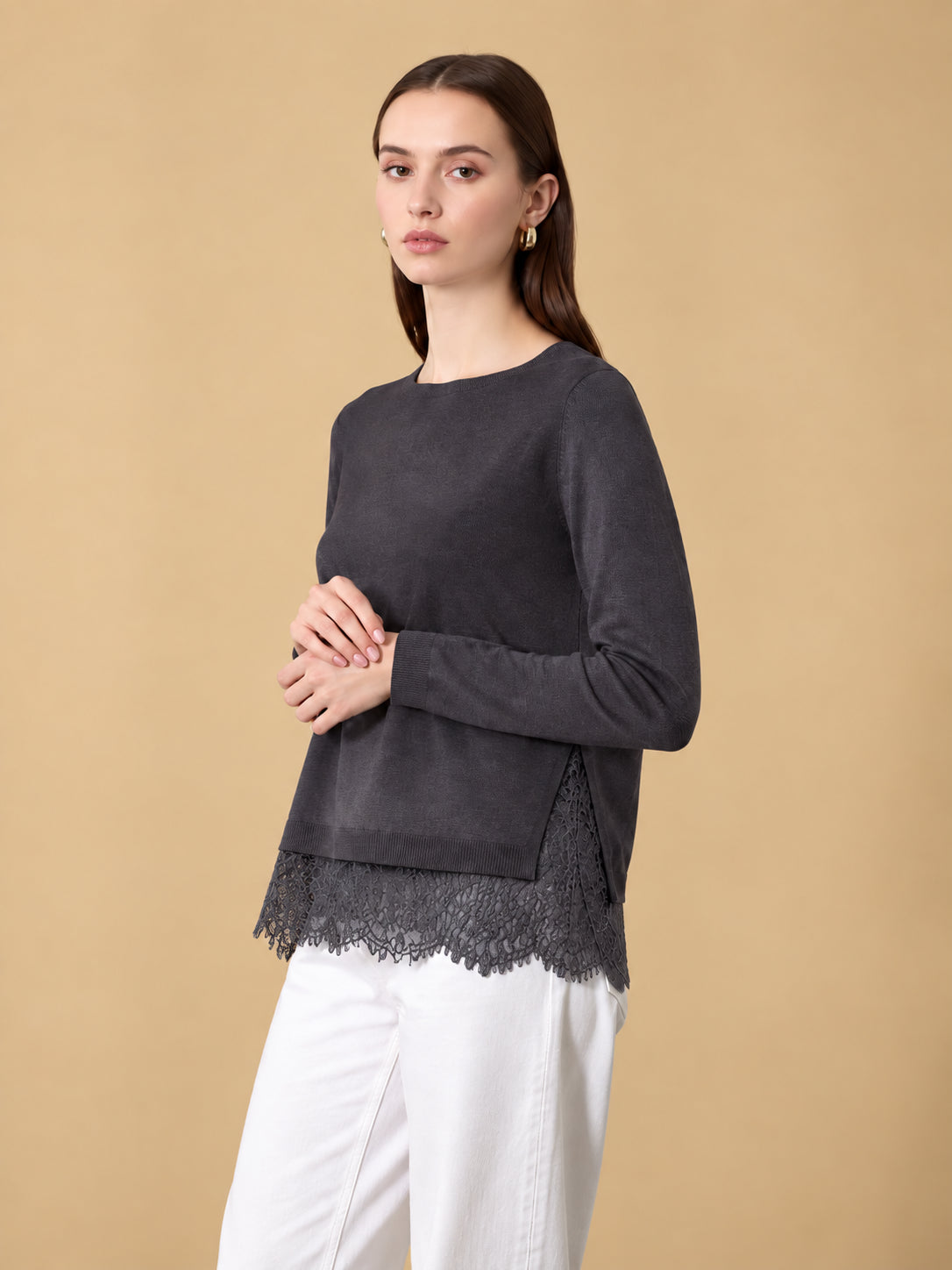 collo ampio inserto pizzo al fondo 265W1015-AW 69 Anis White 