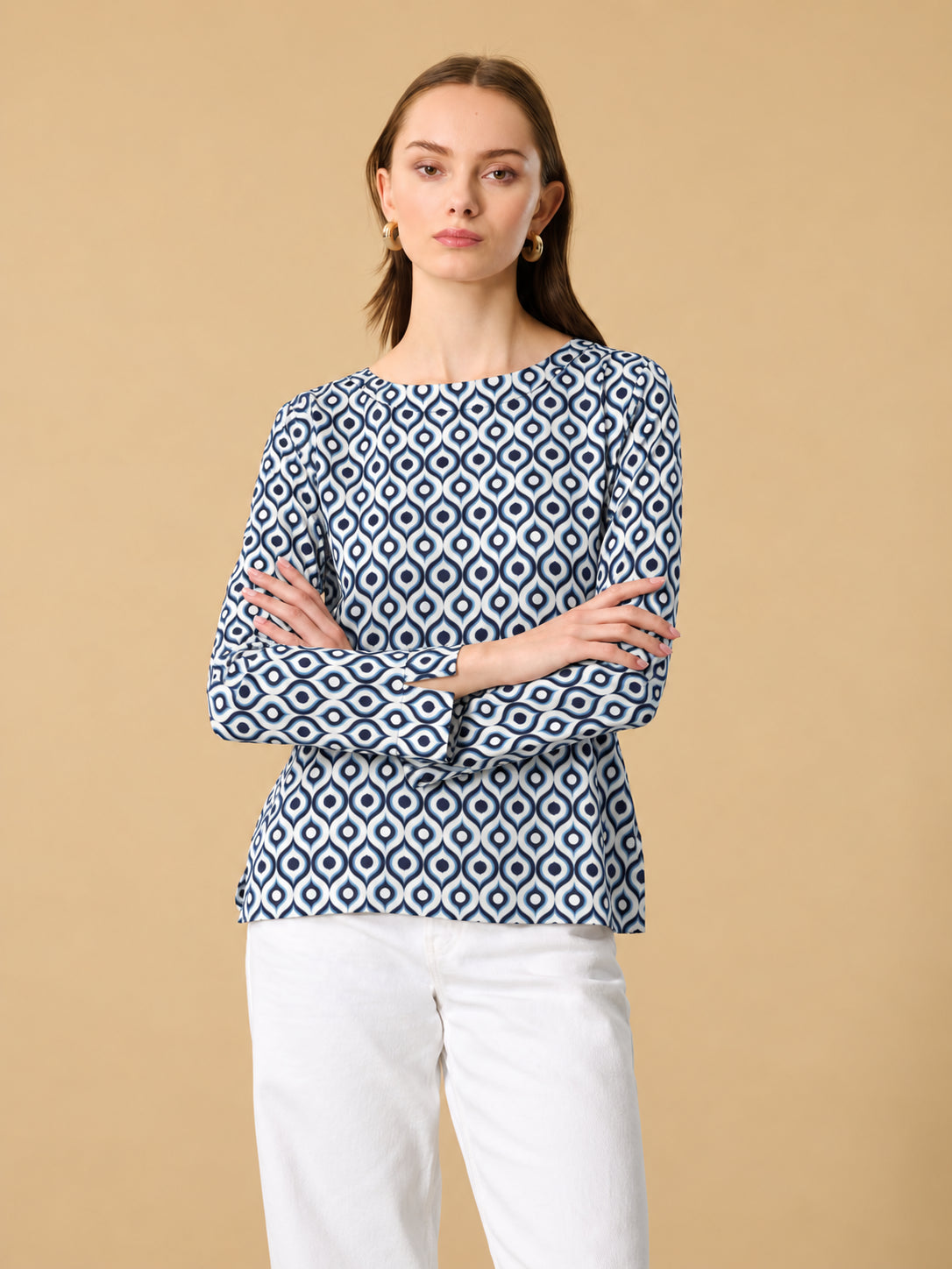 blusa stampata 265W1446-S7W 304 Anis White 