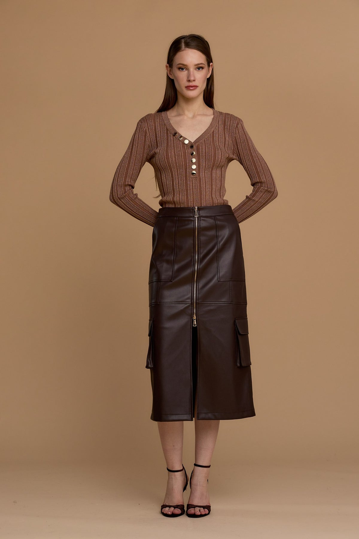 lurex a coste con bottoni 263NS171 cannella No Secrets 