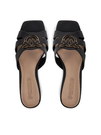 Sandali da donna PINKO neri con fascette e logo, comfort e vestibilità comoda, alta qualità.