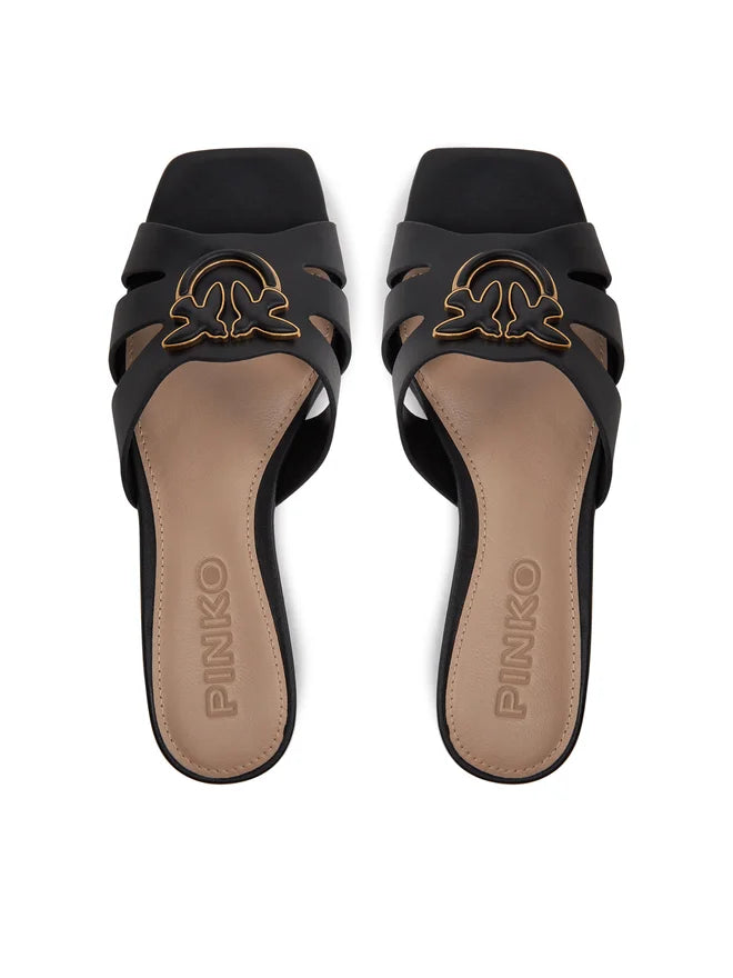 Sandali da donna PINKO neri con fascette e logo, comfort e vestibilità comoda, alta qualità.